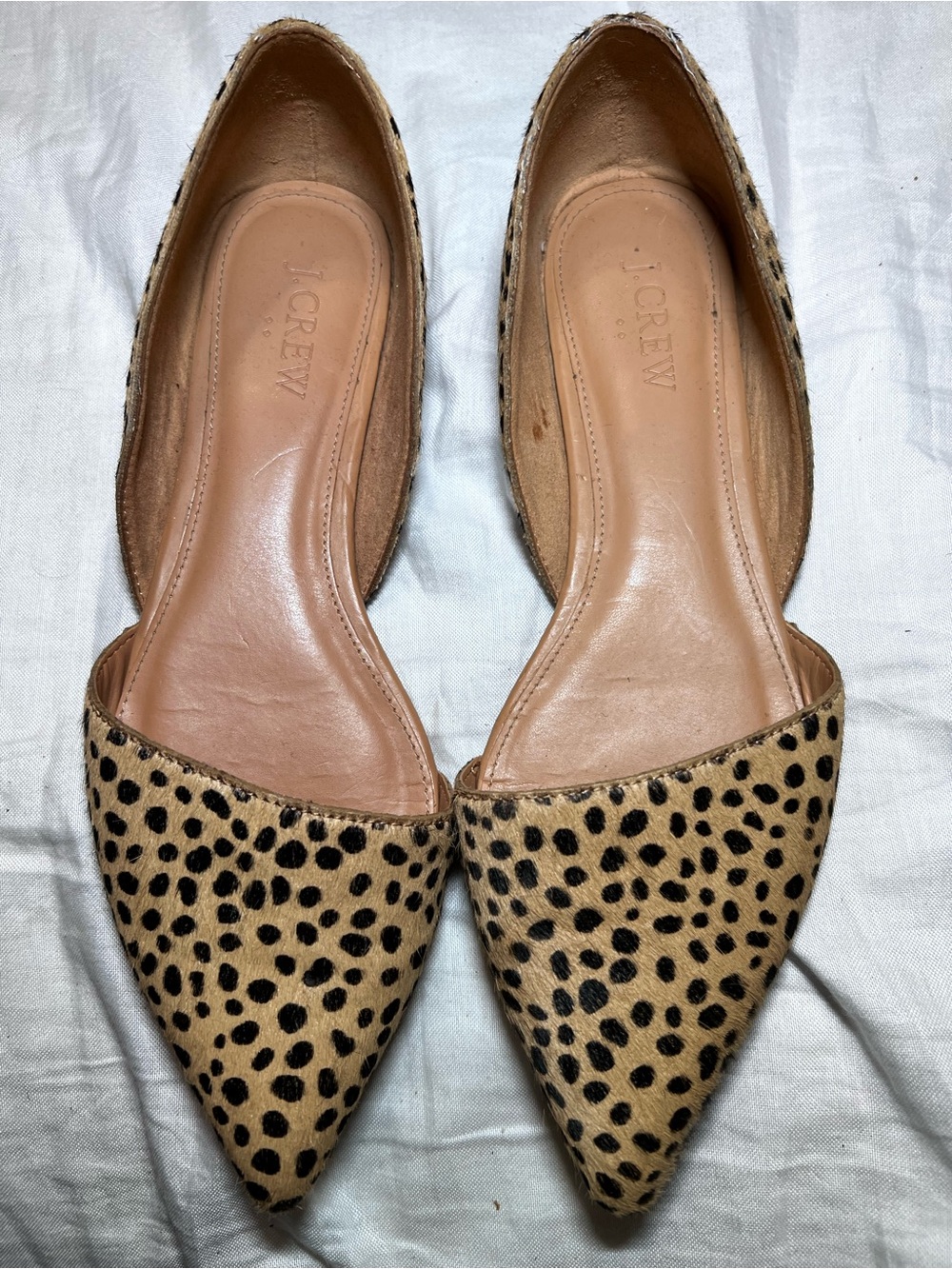 J. Crew Leopard Print Pointed D'Orsay Flats in Tan and Black